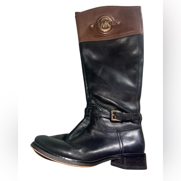 Michael Kors Black Brown Leather Fulton Harness Boots 7M - Picture 2 of 13